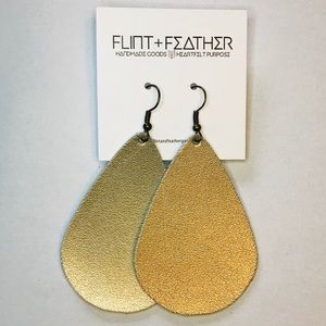 Flint+Feather Gold Leather Boho Teardrop Earrings